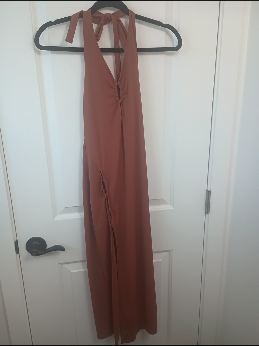 Source Unknown Rust Backless Halter Maxi Dress